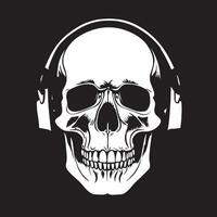 A striking black-and-white illustration of a skull wearing headphones, symbolizing a fusion of music and mortality. Bold, edgy, and perfect for rock or metal themes vector