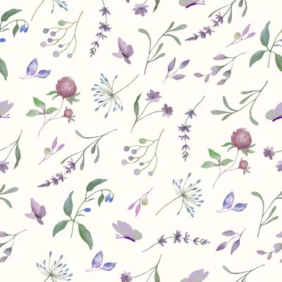 Seamless watercolor pattern. Hand drawn floral illustration isolated on pastel background.