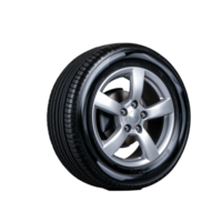 High-performance car tire with alloy wheel design on transparent background png