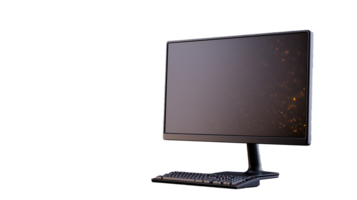 Modern computer monitor with keyboard and minimalistic design on transparent background png
