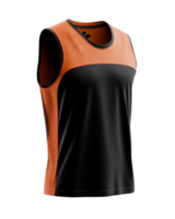 Athletic sleeveless jersey in black and orange color scheme on transparent background png