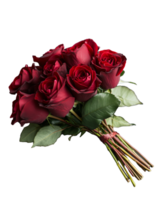 Elegant red roses bouquet with lush green leaves on transparent background png
