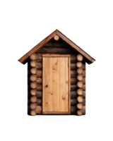 Rustic wooden cabin with door and log structure on transparent background png
