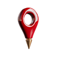 Red glossy location pin with golden tip on transparent background png