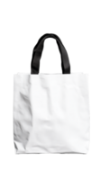 White tote bag with black handles and textured surface on transparent background png