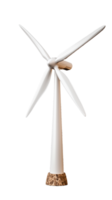 Modern wind turbine design with three blades and sturdy base on transparent background png