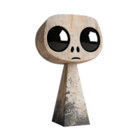 Unique abstract sculpture with large eyes and textured surface on transparent background png