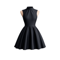 Elegant black sleeveless dress with flared skirt design on transparent background png