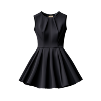 Elegant black sleeveless dress with flared skirt design on transparent background png