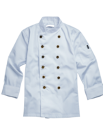 Professional chef jacket with double-breasted design and gold buttons on transparent background png