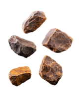 Natural mineral rocks in various shapes and sizes on transparent background png