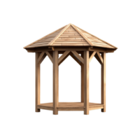 Wooden gazebo structure with a sloped roof and open design on transparent background png