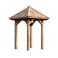Wooden pavilion structure with a sloped roof and sturdy support beams on transparent background png