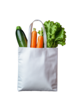 Fresh vegetables in reusable bag with lettuce, carrots, and zucchini on transparent background png