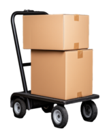 Two stacked cardboard boxes on a hand truck on transparent background png