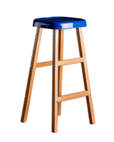 Wooden stool with blue seat and sturdy legs on transparent background png