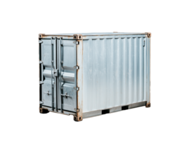 Metal shipping container with weathered surface and detailed texture on transparent background png