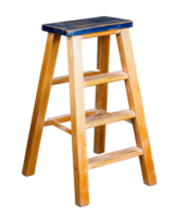 Wooden step stool with four steps and blue top on transparent background png