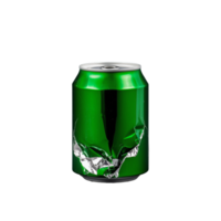 Crushed green soda can with shiny surface on transparent background png