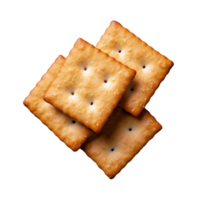 Crispy golden square crackers stacked on transparent background png