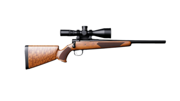 High-quality hunting rifle with wooden stock and scope on transparent background png