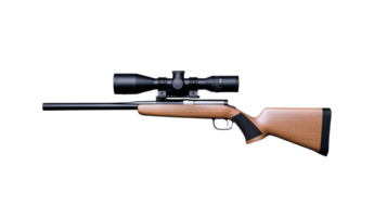 Detailed air rifle with scope and wooden stock on transparent background png