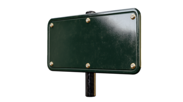 Green blank street sign with metallic fixtures on transparent background png