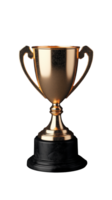 Golden trophy cup with handles and shiny surface on transparent background png