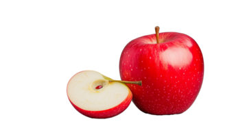 Fresh red apple with sliced piece on transparent background png