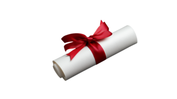 Elegant white scroll tied with a red ribbon on transparent background png
