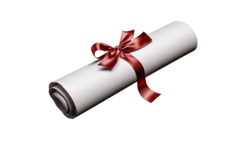 Elegant rolled parchment scroll with red ribbon on transparent background png