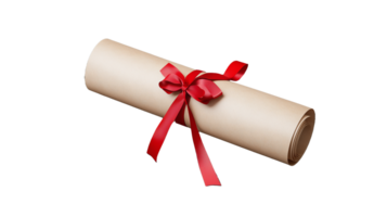 Rolled parchment scroll tied with red ribbon on transparent background png