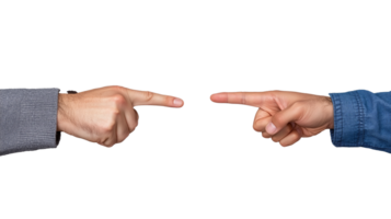 Hands pointing towards each other in a gesture of connection on transparent background png