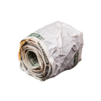 Crumpled rolled hundred dollar bills on transparent background png