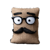 Cute plush character with glasses and mustache on transparent background png