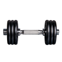 Adjustable dumbbell with black weights and chrome handle on transparent background png