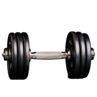 Adjustable dumbbell with textured grip and weighted plates on transparent background png
