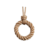 Natural jute rope loop with detailed texture and knot on transparent background png