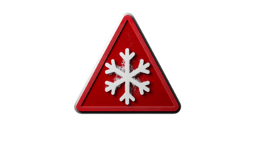 Red triangular warning sign with snowflake symbol on transparent background png