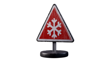 Snowflake warning sign in a triangular shape on transparent background png