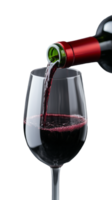 Red wine pouring into elegant glass on transparent background png
