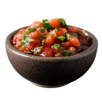 Fresh Salsa in Rustic Bowl with Herbs on Transparent Background png