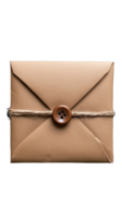 Brown envelope with button closure and string tie on transparent background png