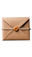 Brown envelope with button closure and twine on transparent background png