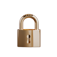 Golden padlock icon with shiny surface and detailed keyhole design on transparent background png