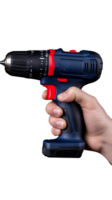 Handheld cordless power drill with adjustable torque settings on transparent background png