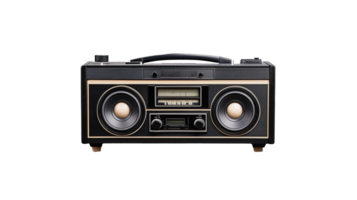Retro cassette player with dual speakers and analog display on transparent background png