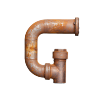 Rusty industrial pipe fitting with threaded joint and curved design on transparent background png