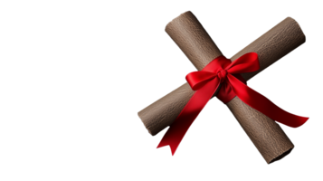 Decorative rolled parchment scrolls tied with a red ribbon on transparent background png