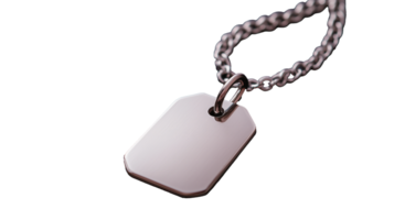 Silver military dog tag with chain hanging on transparent background png